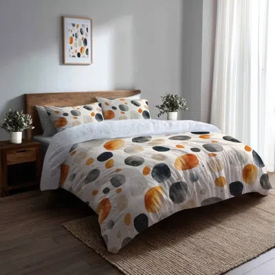 Design Art Modern Bedding Set - Black Minimalist Stone Forms Duvet Cover And Throw Pillow Set In Black;orange