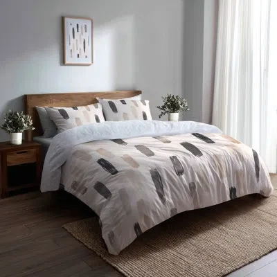 Design Art Modern Bedding Set Of 3 - Abstract Dash Flow Beige Gray Duvet Cover Set In Gray;beige