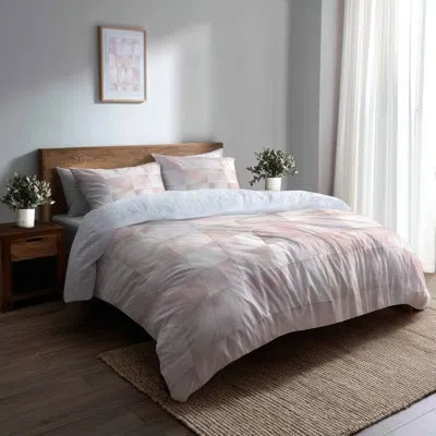 Design Art Modern Bedding Set Of 3 Pcs - Checkered Pink And White Balance Grid Duvet Cover Set In White;pink