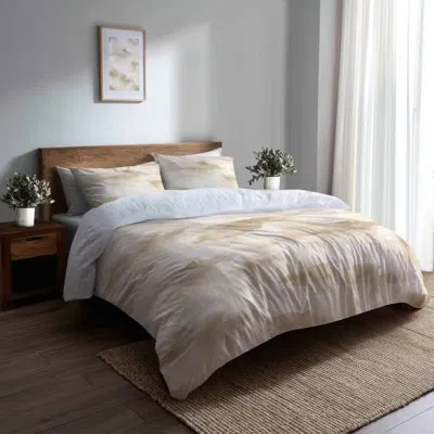 Design Art Modern Bedding Set Of 4 - Abstract Cream Horizon Bed Comforter Set In Cream;beige