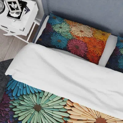 Design Art Modern Bedding Set Of 4 - Mid Century Sunburst Serenade Iii Comforter Bedding Set In Multi-color