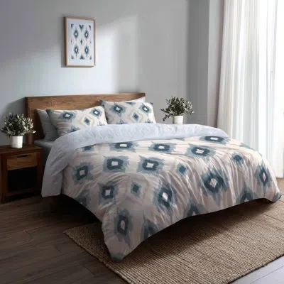 Design Art Modern Bedding Set Of 4 Pcs - Grey Calm Diamond Ikat Bed Comforter Set In Gray;beige