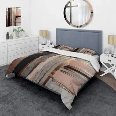 Design Art Modern Bedding Set Of 4 - Rose Gold And Pink Forms In Contemporary I Comforter Bedding Set In Pink;gold