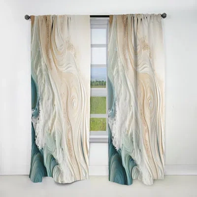 Design Art Modern Blue And Beige Sand Aerial View Iv - Beach Sand Curtain - Velvet Room Darkening - 1 Panel In Blue;beige