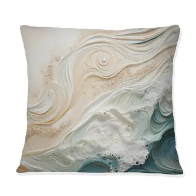 Design Art Modern Blue And Beige Sand Aerial View Iv - Coastal Beach Sand Printed Throw Pillow