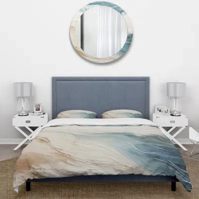 Design Art Modern Blue And Beige Sand Aerial View V - Coastal Beach Sand Comforter Set Of 4 In Grey