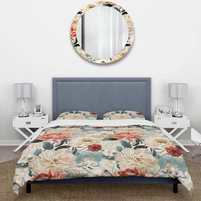 Design Art Modern Botanical Soft Color Scenery I - Floral Duvet Cover Set In Beige