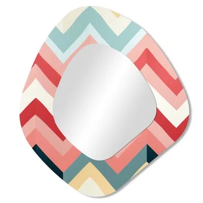 Design Art Modern Chic Chevron Pattern - Chevron Unique Shape Decorative Mirror, Glam Asymmetrical Wall Mirror, In Pink
