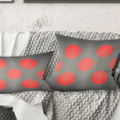 Design Art Modern Circle And Line Geometric Pattern - Mid-century Modern Printed Throw Pillow In Red;red