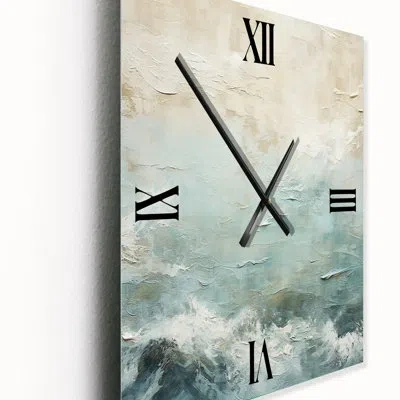 Design Art Modern Coastal Beige And Blue River I - Coastal Metal Wall Clock In Blue;beige