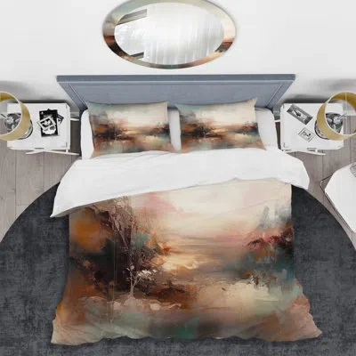 Design Art Modern Comforter Set 4 Pcs - Brown Abstracted Nature I Comforter Bedding Set In Brown;beige