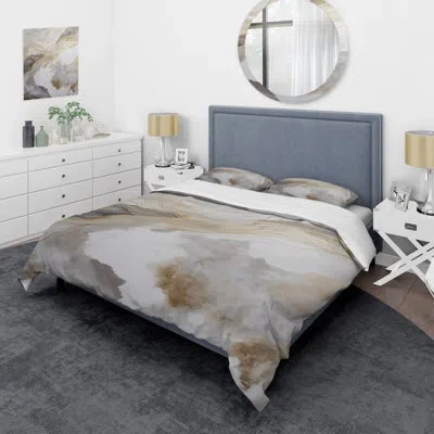 Design Art Modern Comforter Set 4 Pcs - Gold And Grey Abstracted Line Artistry V With Shams And Throw Pillows In Gold;grey
