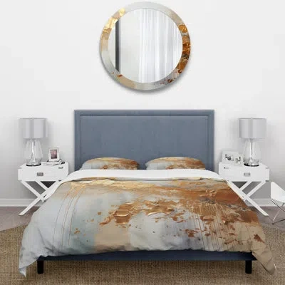 Design Art Modern Comforter Set 4 Pcs - Golden Gleam Ii Comforter Bedding Set In Gold;grey