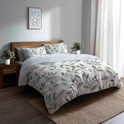 Design Art Modern Comforter Set 6 Pcs - Abstract Sage Drift Comforter Bedding Set In Green;white