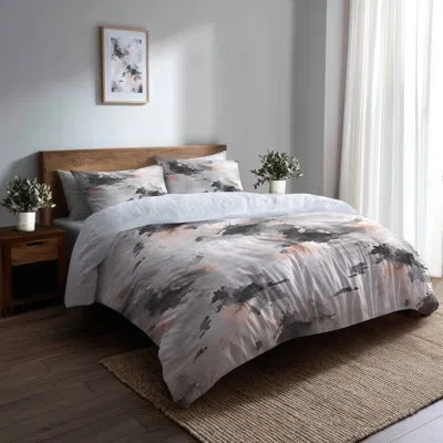 Design Art Modern Comforter Set 6 Pcs - Abstract Warm Stone Comforter Bedding Set In Gray;orange