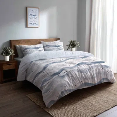Design Art Modern Comforter Set 6 Pcs - Dots Dotted Wave Silver Blue Comforter Bedding Set In Gray;silver