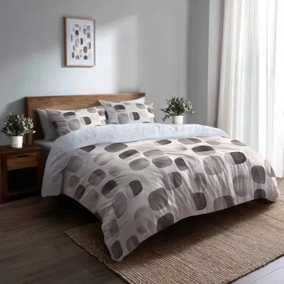 Design Art Modern Comforter Set 6 Pcs - Grey Neutral Steps Comforter Bedding Set In Gray;beige