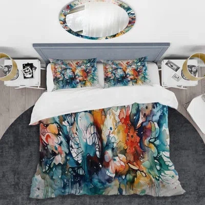 Design Art Modern Comforter Set Of 4 - Captivating Boho Dance I Comforter Bedding Set In Blue;orange