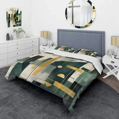 Design Art Modern Comforter Set Of 4 - Gold Green Parallel Universes Comforter Bedding Set In Green;gold