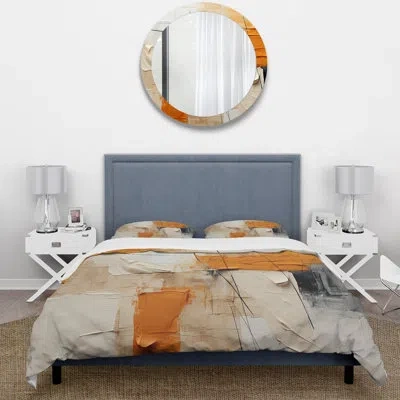 Design Art Modern Comforter Set Of 4 - Textile Symphony Ii Comforter Bedding Set In Yellow;beige