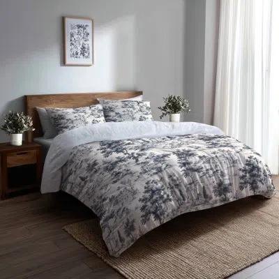 Design Art Modern Comforter Set Of 6 - Black Toile Wash Comforter Bedding Set In Black;beige
