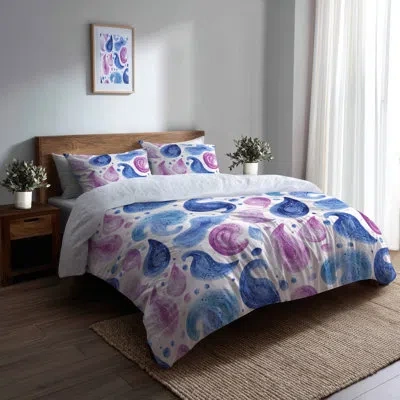 Design Art Modern Comforter Set Of 6 - Blue Serene Paisley Comforter Bedding Set In Blue;purple