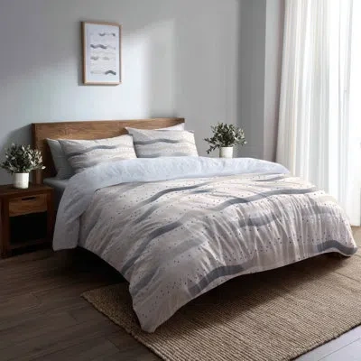 Design Art Modern Comforter Set Of 6 - Dots Dotted Wave Coastal Comforter Bedding Set In Gray;beige