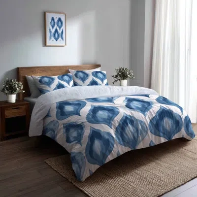 Design Art Modern Comforter Set Of 6 - Scandinavian Blue And White Calm Ikat Comforter Bedding Set In Blue;white