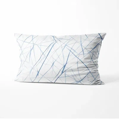 Design Art Modern Decorative Cushion - Abstract Breeze Lines Printed Throw Pillow In Blue;white