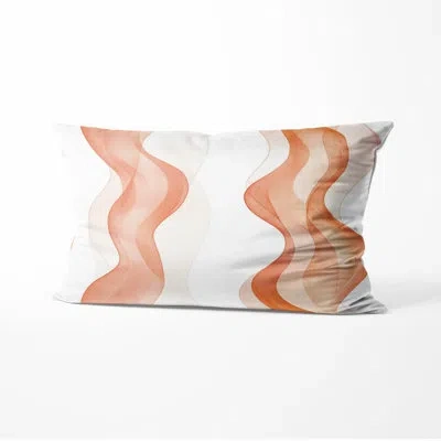 Design Art Modern Decorative Cushion - Abstract Orange And White Terra Lines Printed Throw Pillow In White;orange