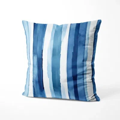 Design Art Modern Decorative Throw Pillow - Striped Blue And White Frost Stripes Printed Cushion In Blue;white
