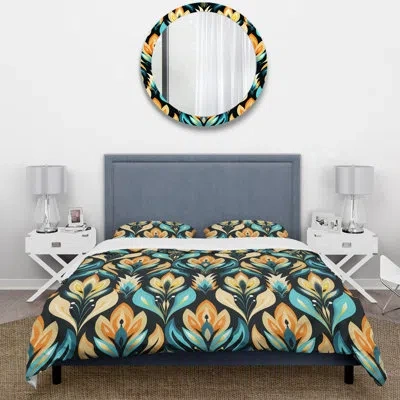 Design Art Modern Ethnic Ikat Blend Fusion Duvet Cover Set In Yellow;turquoise