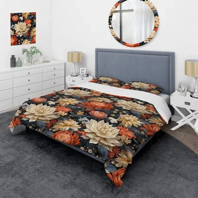 Design Art Modern Fusion Grey And Color Floral Pattern - Floral Duvet Cover Set - Microfiber Polyester In Beige