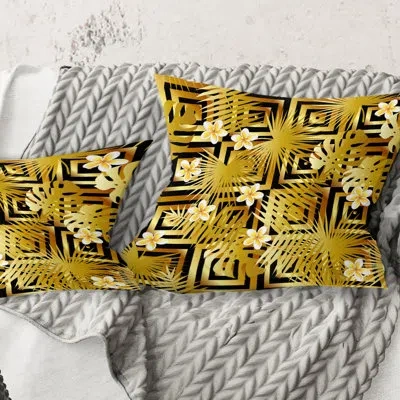 Design Art Modern Gold Luxury Pattern - Mid-century Modernprinted Throw Pillow In Yellow