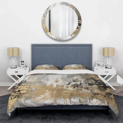 Design Art Modern Golden Abstract - Abstract Painting Duvet Cover Set - Microfiber Polyester In White;gold