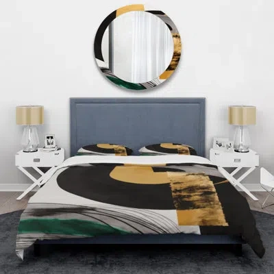 Design Art Modern Green Art Deco Ii - Modern Transitional Duvet Cover Set - Microfiber Polyester In Green;gold
