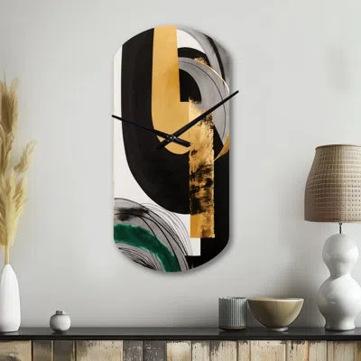Design Art Modern Green Art Deco Ii - Transitional Cylinder Metal Wall Clocks, Green Asymmetrical Wall Clock Pr In Green;gold