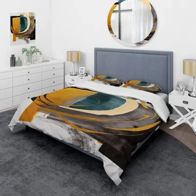 Design Art Modern Green Art Deco Iv - Modern Transitional Duvet Cover Set - Microfiber Polyester In Green;gold