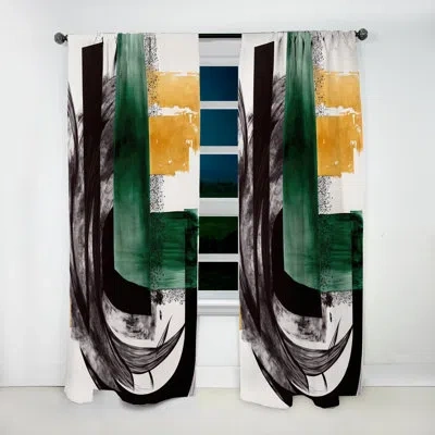 Design Art Modern Green Art Deco Vi - Abstract Velvet Curtain - 1 Panel In Green;gold
