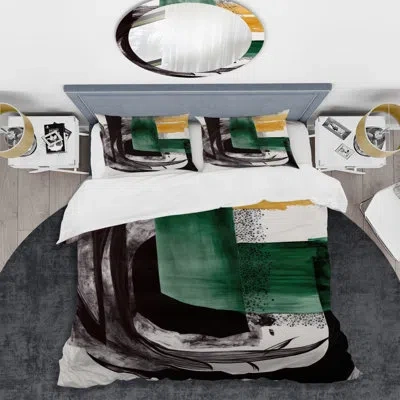 Design Art Modern Green Art Deco Vi - Modern Transitional Duvet Cover Set - Microfiber Polyester In Green;gold