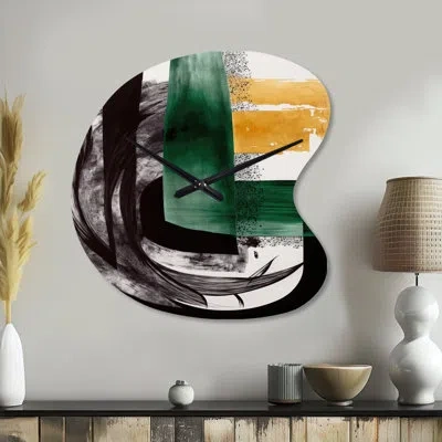 Design Art Modern Green Art Deco Vi - Transitional Asymmetrical Metal Wall Clock, Green Freeform Wall Clock Pri In Green;gold