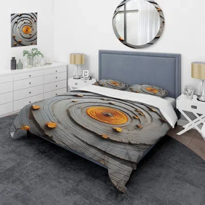 Design Art Modern Grey And Yellow Spiral Stone Ii - Abstract Modern Spiral Duvet Cover Set In Gray;yellow