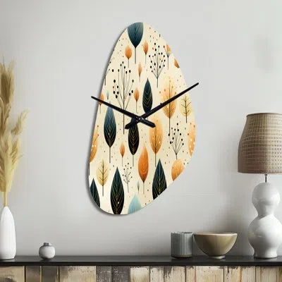 Design Art Modern Leaf Patterns Ii - Plants Unique Shape Metal Wall Clock, Blue Asymmetrical Wall Clock Print