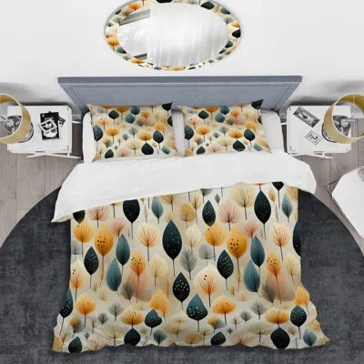Design Art Modern Leaf Patterns V - Plants Duvet Cover Set - Microfiber Polyester In Yellow;teal