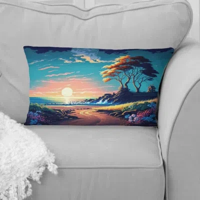 Design Art Modern Sunset In Vector Style Iv - Coastal Sunset Printed Throw Pillow In Blue;purple