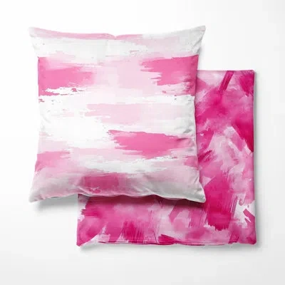 Design Art Modern Teens Throw Cushion - Pink Horizon Abstract Decorative Cushion In Pink;white