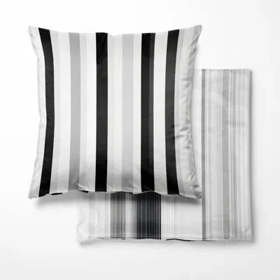 Design Art Modern Throw Cushion - Black And Gray Ash Stripes Striped Decorative Cushion In Gray;black