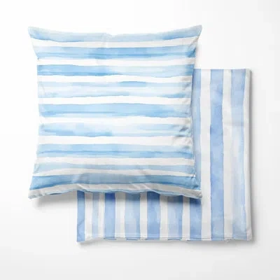 Design Art Modern Throw Cushion - Blue And White Soft Blue Stripes Striped Decorative Cushion In White;blue
