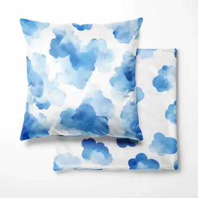 Design Art Modern Throw Cushion - Cloud Blue Abstract Decorative Cushion In White;blue