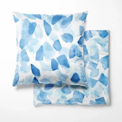 Design Art Modern Throw Cushion - Frost Blue Geometric Abstract Decorative Cushion In White;blue